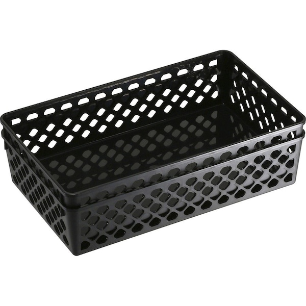 Oic Stackable Supply Basket, Black, Plastic, 10.1" W, 2.4" H OIC26202 - main